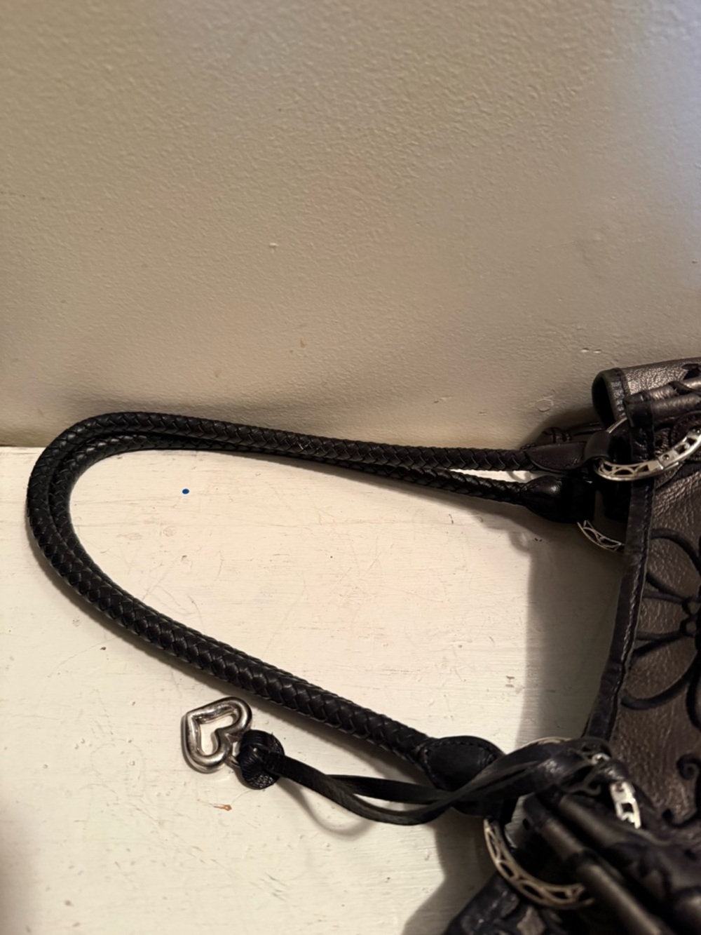 Brighton Valencia Pewer With Black  Embroidered Handbag EUC - Picture 4 of 13